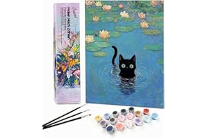 Bougimal Pintar por Numeros Adultos Animal incluir Pinceles y Pintura Acrilica, Gato negro en el lago, Sin Marco 28 X 35cm