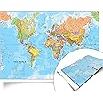 Maps International - World Map Detailed - Updated 2024 - Silk Art Paper - Folded Format - 84.1cm (w) x 59.4cm (h)