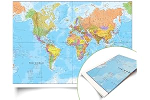 Maps International - Mappa del mondo - Carta artistica in seta Aggiornato 2025 - Formato piegato - 84,1 cm (larghezza) x 59,4 cm (altezza)