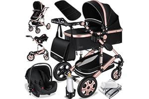 KESSER® Poussette Loops 3 en 1 Poussette combinée Set complet incl. Nacelle et siège sport buggy et siège auto cosy - Pneus pleins en caoutchouc