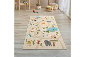 ‎TEPPICH-TRAUM Teppich-Traum Children's Rug, Play Mat, Safari, Street Rug, Runner, Non-Slip, Beige, 80 x 150 cm