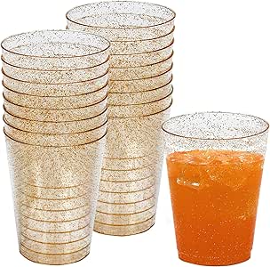 50 Stück Gold Glitter Plastikbecher 300ml - Wiederverwendbare Partybecher