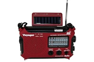 Kaito KA500IP-RED Voyager Solar/Dynamo AM/FM/SW NOAA - Radio meteorológica con alerta y cargador de teléfono móvil, color rojo