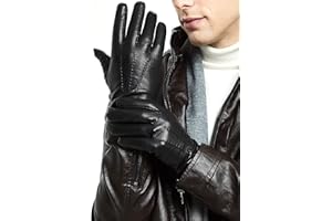 ZLUXURQ Guanti da uomo in pelle di lusso con fodera in lana o cashmere