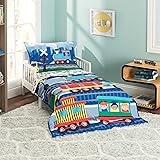 Everyday Kids 4 Piece Toddler Bedding Set -Choo Choo Train- Includes Comforter, Flat Sheet, Fitted Sheet and Reversible Pillowcase