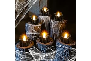 Charfia 12PCS Halloween Candle, Flameless Black Halloween LED Tea Lights Candle Tealights Decor, Battery Operated Lamp LED Candle Lanterns Fake Candles Party Decorations Indoor