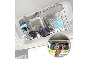 MyGadget Organizzatore Parasole per Auto in Smilpelle - Organizer con Tasca interna - Accessorio Portaoggetti anti-caduta per Viaggi in Macchina - Grigio
