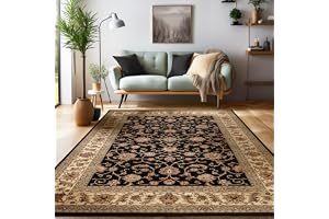 SIMPEX Orientmatta 160x230 cm Svart, Klassiskt Mönstrad, Lättskött och Slitstark, Elegant Matta för Matsal eller Stora Rum