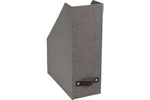 BIGSO ESTELLE Stehsammler für Zeitschriften, Magazine und Akten – praktischer Organizer aus Faserplatte und Papier in Leinenoptik – stabiler Zeitschriftenhalter mit Griff – grau