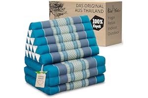 ‎LIVASIA livasia Thaikissen 3 Auflagen extrahoch, Dreieckskissen mit Klappmatratze, Kapok, Jumbo Rückenkissen faltbar, Thaimatte Klappen, handgefertigt, Meditationskissen 185x55x8cm (Hellblau)