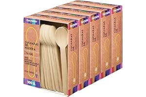 DON PALILLO - Juego de 500 Cucharas Desechables de Madera, 16 cm. 100% Natural, Ecológico, Biodegradable