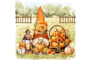 TI-FLAIR 20 Servietten Herbst Gartenwichtel mit Kürbisse als Tischdeko. Papierservietten mit Motiv. Auch für Decoupage und Serviettentechnik 33x33cm