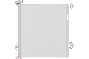 Dikots White Retractable Stair Gate for baby & Pet with secure 2-Step Lock - 140 cm wide & 86 cm tall extendable gate - Retractable Stair Gates for Dogs - Baby gate for stairs, Indoor & doorways