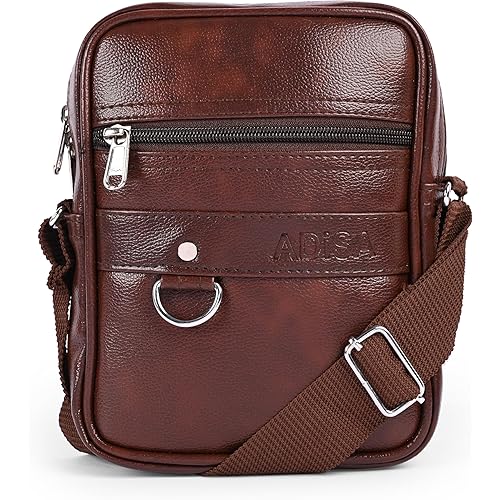 ADISA Faux Leather Unisex Sling Cross Body Travel Office Messenger Bag (Ms9011-Bro),Brown