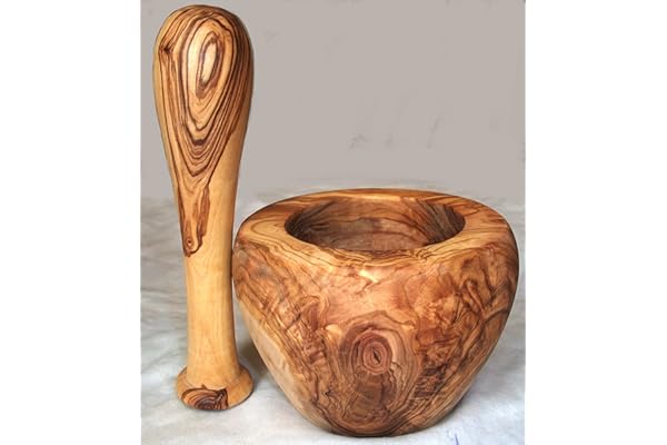 Mortier 12 cm en V avec pilon en bois d'olivier | OLIVE WOOD MORTAR PESTLE 4.7 Inch