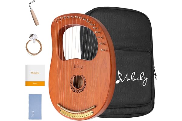 Mulucky Lyre Harpe 16 cordes en acier avec selle en acajou avec clé d'accordage et sac de transport noir – MLH1601