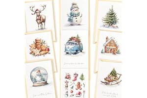 ‎LOVILEE LOViLEE Weihnachtskarten inkl. extra Umschläge & Sticker im 10er Geschenkset - hochwertiges Postkarten Set zu Weihnachten - Weihnachtskarten mit Umschlag Set in premium Qualität