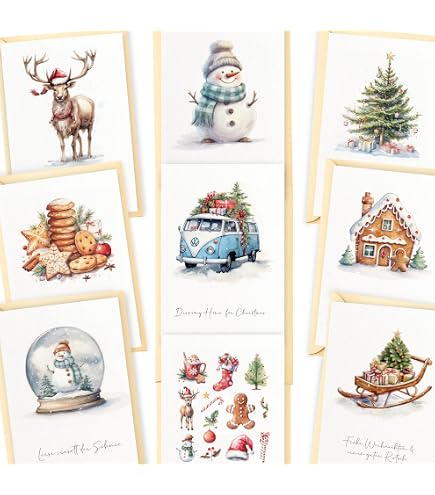 12 Biglietti Di Natale Con Buste A6 – Qualità Premium 300g/m² Con Stampa Dorata