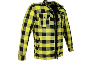 EURO STARS Herren Lumberjack Kev Hemd mit Protektoren, Reißfest, Winddicht, Wasserdicht, Motorrad Flanell- Holzfällerhemd, Lumberjacke, Biker Hemd, Motorrad Hemd (Gelb)