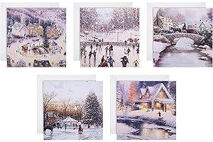 Hallmark Multipack Christmas Cards, Charity Cards, Pack of 30 in 5 Thomas Kinkade Designs, Ice Skating, Winter Activities