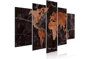 decomonkey - Impression sur Toile Intissée Carte du Monde L 200x100 5 Pièces - Tableau Décoration Appartement Cadre en Bois Photo Déco Salon Image Esthétique Peinture sur Toile Maison