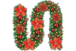 AQXONG Girlanda świąteczna, girlanda ze sztucznej jodły 2,7 ​​m, sztuczny wieniec świąteczny, błyszczący wieniec świąteczny, nadaje się do ścian, kominków, schodów, okien