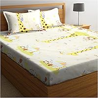 King Size Cotton Bed Sheet with Two Pillow Cover Set For Double Bed By KLOTTHE® | Giraffe Printed Multicolor Cotton…