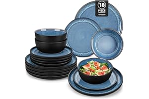vancasso Playa Blue Dinner Set, Reactive Glaze Dinner Sets for 6 People, 18-Piece Mediterranean Crockery Set with Dinner Plates, Dessert Plate and Cereal Bowls