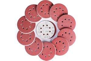 Sruhrak 80 Piezas Disco de Lija 60 Grano, 125 mm Redondas Papel de Lija 8 Agujeros Hojas de Lija para Lijadora Orbital Excéntrica