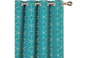 Deconovo Blackout Curtains Thermal Insulated Curtains Eyelet Curtains Gold Diamond Printed Noise Reduction Curtains for Bedroom W52 x L90 Turquoise One Pair