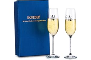 Inweder Verres Flûte Champagne Cristal - Lot de 2 Coupe Champagne Argent Personnalisés avec Coffret Cadeau Mr&Mrs Verre a Vin Coffret Cadeau pour Mariage Anniversaire Fiançailles Mariée Marié