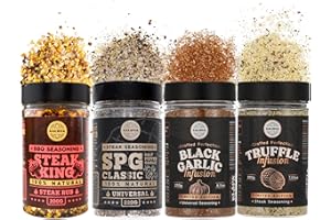 SALDVA Steak House Collection Premium Seasonings – Black Garlic, Truffle, Steak King & SPG BBQ Rubs | Pack of 4 | Gourmet Grill Gift | 100% Natural Flavor Boost