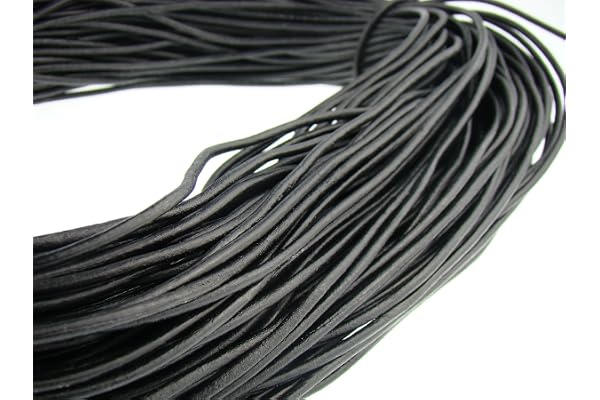 Ficelle ronde en cuir 3 mm. Noir. Longueur : au choix., noir, 5 mètres