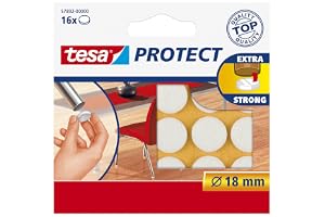 tesa Protect filtglidare - 16 stycken - diameter 18 mm - vita | Rund möbelglidare för stolar, bord och andra möbler - skyddar