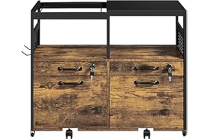 Yaheetech Mobile File Cabinet Office Lateral Filing Cabinets Printer Stand with 4 Drawrs & 2 Open Compartments For Home Office Rustic Brown