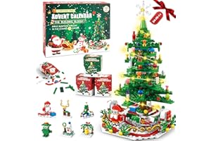 MOMOSTAR Calendario Avvento Bambini, Calendario dell'Avvento 2025 con Luce a LED, 701 Pezzi 24 in 1 Albero di Natale di costruzioni Giocattoli, Regalo Natale per Adulti Bambini 6+ Anni