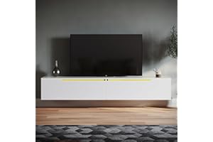 SONNI Mobile TV di design Esteso con Illuminazione a Led in Bianco Mobile TV Basso(180x35x30cm) per Camera da Letto, Soggiorno o Sala di Rricevimento