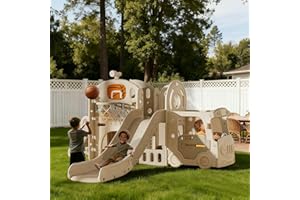 ‎KAKBGEE Kakbgee 8-in-1 Kinder Rutsche, Baby Slide, Mini-Bus, 2m HDPE Kinderrutsche - mit Geländer, Futschfesten Stufen, Tunnel, Stauraum, Gartenrutsche Spielplatz für Drinnen/draußen, ab 6 Monaten, Grau
