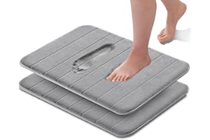 GVTECH Memory Foam Bath Mat, (2 Pack) Non-Slip Back, 40x60 cm Fleece Softness, Highly Absorbent, Bathroom Carpet, Super Soft Microfiber Bath Rug, Rectangle, Easy to clean Mat (Grey)