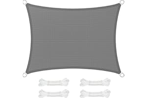 SONGMICS Voile d’Ombrage 3 x 4 m, Protection Solaire en Tissu HDPE, Respirant, Perméable à l’Eau, pour Terrasse, Jardin, Balcon, Camping, Rectangulaire, Concave, Cordes de 2 m, Gris Anthracite GSS34GY