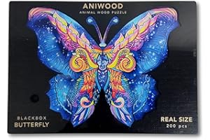 JUEGACONMIGO ANIWOOD Puzzle in legno animali. Copertina fustellata, scatola del puzzle a grandezza naturale. 3 modalità di difficoltà, elemento decorativo. Pezzi unici e originali di animali (Large, Farfalla)