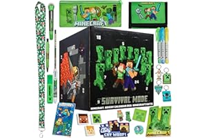 Minecraft Advent Calendar 2025 for Kids Teens, Creeper Stationery & Accessories Christmas Countdown Calendar, Pens Keyrings Gadgets, Gifts for Gamers (Cubo/Nero)