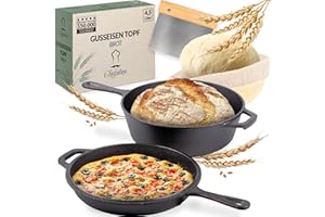 Chefarone Pentola con Padella in Ghisa 26CM – 2in1 Girarrosto e Casseruola 3L con Padella 1,5L – Compatibile Induzione – Perfetta per Pane, Pizza e Cottura Generale