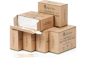 ‎IQVITA 1200 Bambus Wattestäbchen (6 x 200 Stück) – 100% Plastikfrei, Biologisch Abbaubar, Vegan & Nachhaltig – Reines Naturprodukt