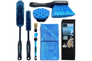 Sudz Budz® Zestaw do Czyszczenia Kół, Zestaw 6. Bez Zarysowań, Gęste, Giętkie Szczotki do Mycia Obręczy, Długie/Krótkie, Szczotka do Detali i Opon, Aplikator do Nabłyszczania, Miękki Ręcznik Suszenia