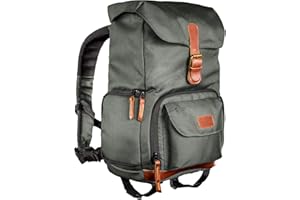 Mantona Luis Junior Sac à dos rétro en cuir véritable avec housse de protection contre la pluie, séparation flexible et compartiment pour tablette pour 1 appareil photo reflex numérique, 1 à 2 objectifs et divers accessoires photo Vert