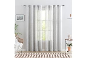 Treatmentex Visillos Salon Translúcidos y Cortinas Dormitorio, Cortinas Salon 2 Piezas 136x225cm, Textura Lino Gris Transparente con Ojales para Oficina​