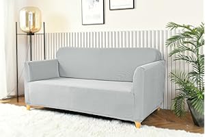 HOMEBLISS Housse Canape 3 Places avec Accoudoirs, Housse Canape Extensible, Universel, Protege Canapes 3 Places (170-220cm) Gris Clair