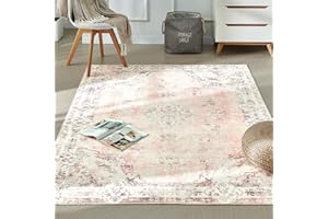 Xfrog Machine Washable Rug Large Vintage Area Rug Short Pile Non-Slip Traditional Rug Carpet for Living Room Office Kitchen Dining Light Pink 200x300CM