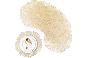 UNICTOP Platzsets Gold Abwaschbar Rund 6er Set Tischsets PVC Rund Abwaschbar Platzdeckchen Hitzebeständig Schmutzabweisend für Küche,Hochzeit,Party golden, 38cm